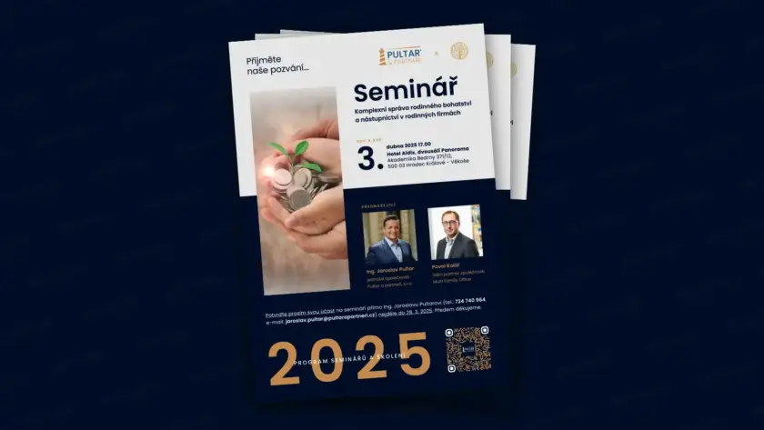 V rámci všeobecné edukace z prostředí finančního světa jsme s našimi partnery připravili pro tento rok několik akcí a začínáme seminářem na téma nástupnictví.